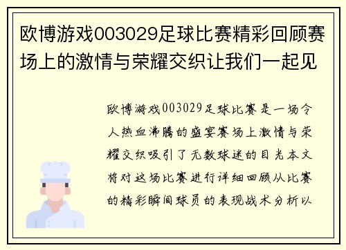 欧博游戏003029足球比赛精彩回顾赛场上的激情与荣耀交织让我们一起见证这场盛宴