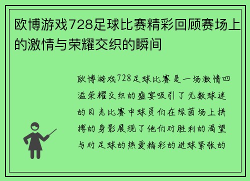 欧博游戏728足球比赛精彩回顾赛场上的激情与荣耀交织的瞬间