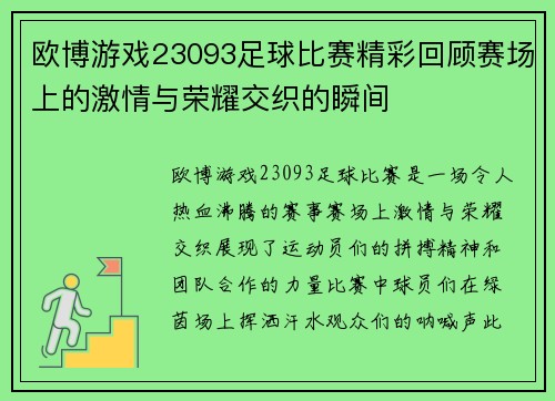 欧博游戏23093足球比赛精彩回顾赛场上的激情与荣耀交织的瞬间